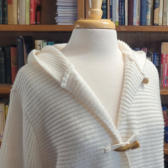 Chaps hooded cardigan with toggle buttons in cream women's size L oversized - Picture 6 of 7